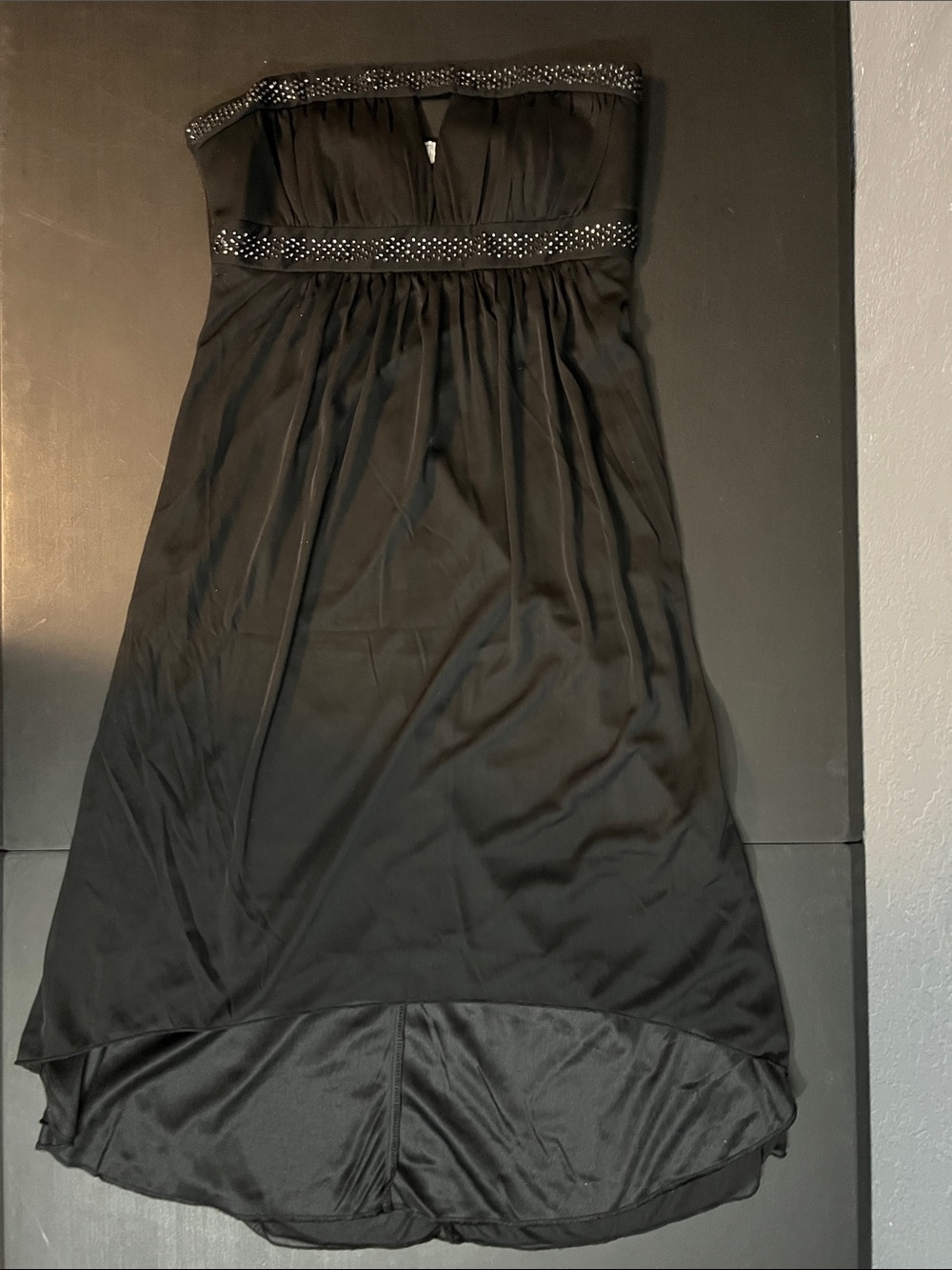 Trixxi Black Strapless High-Low Dress with Rhinestone Trim
